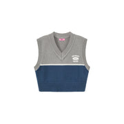 V-Neck Color Matching Knit Vest