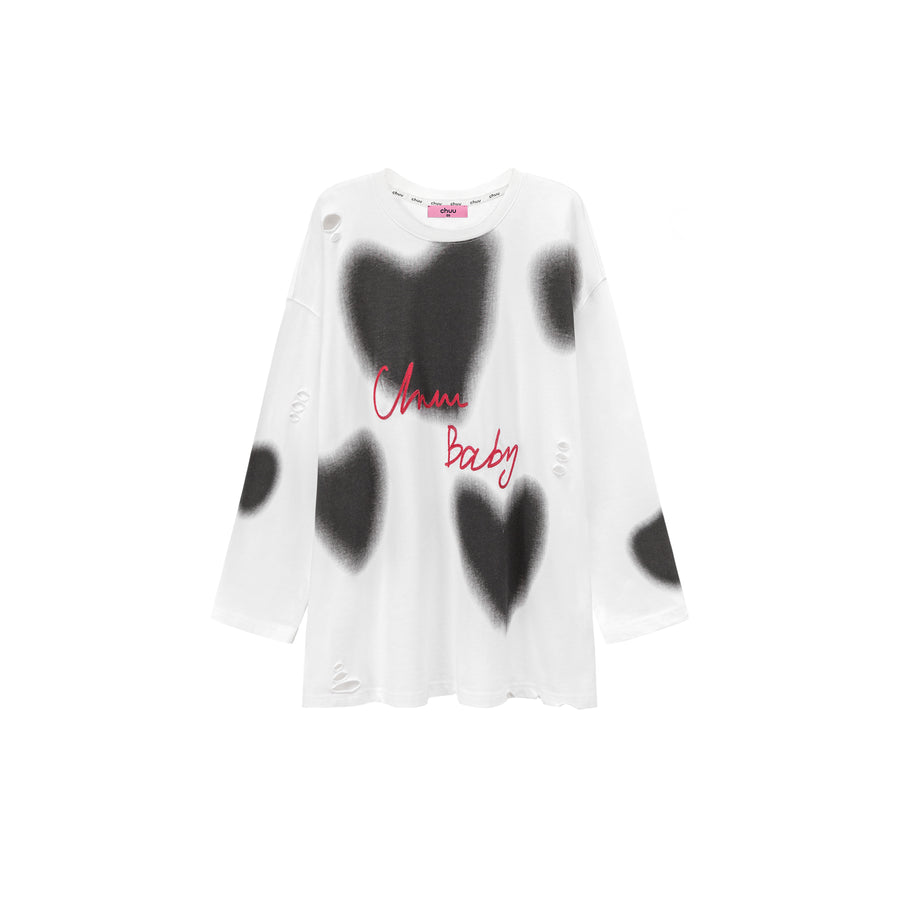 CHUU Lightly Distressed Heart Loose Fit T-Shirt