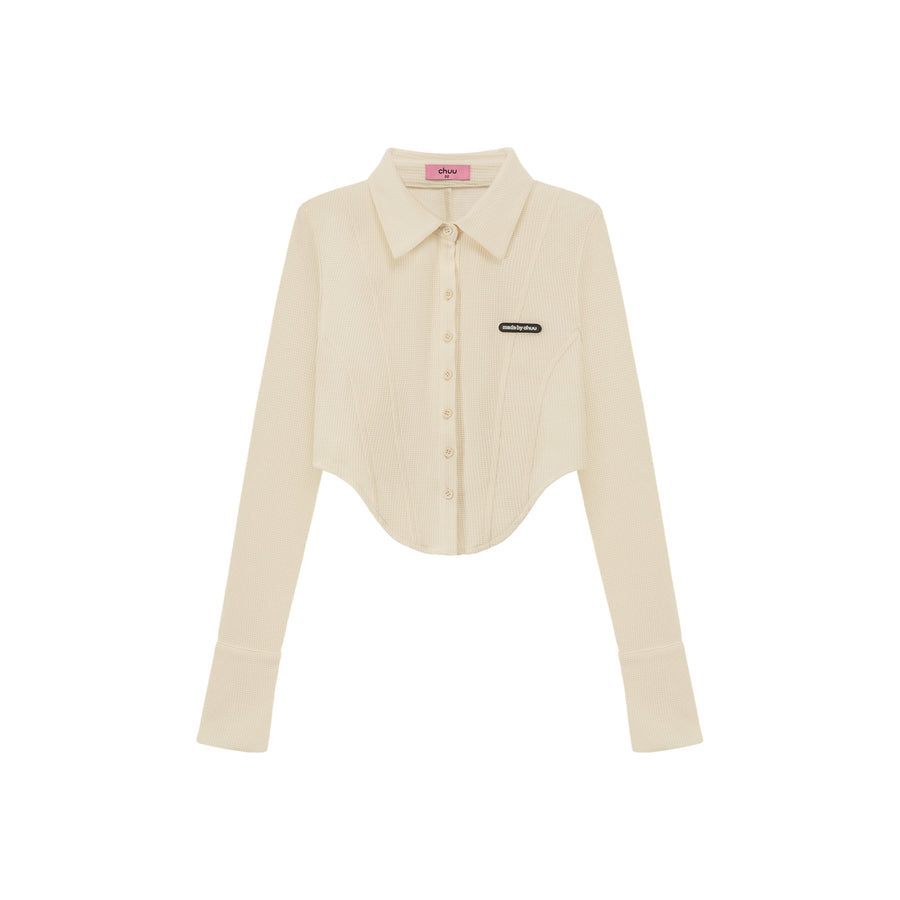 CHUU Logo Embroidered Cropped Shirt