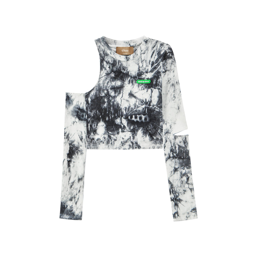 CHUU Tie-Dye Cutout Shoulder Crop Top