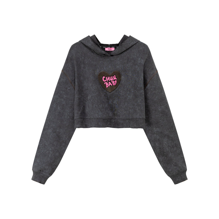 CHUU Chuu Baby Heart Crop Hoodie