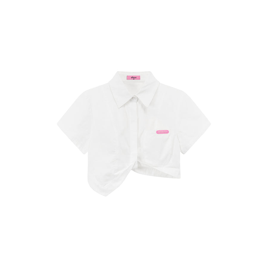 CHUU Unbalanced Chuu Baby Cropped Shirt