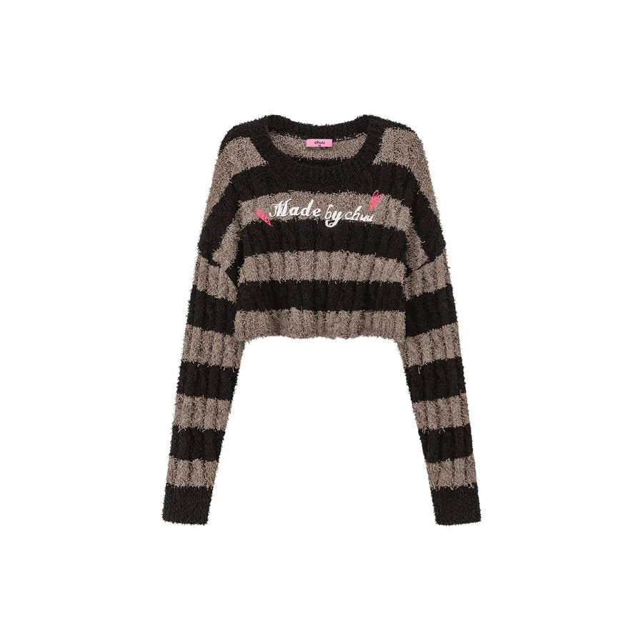 CHUU Pretty Bold Striped Cropped Knit Sweater