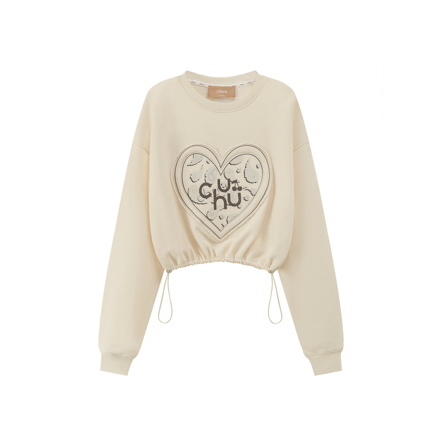 CHUU Chuu Heart Print Crop Sweatshirt