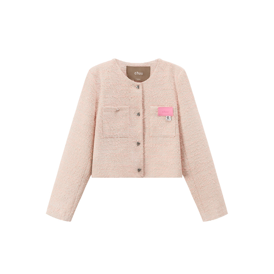 CHUU Square Shoulder Crop Tweed Jacket