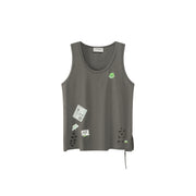 Fragile Tag Ripped Sleeveless Top