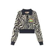 Zebra Half Zip Crop Knit Top