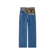 Stitched Camouflage Straight Denim Pants