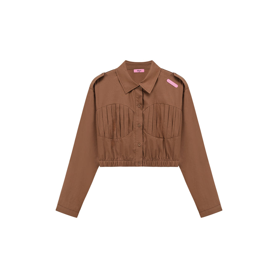 CHUU Shirred Cropped Shirt