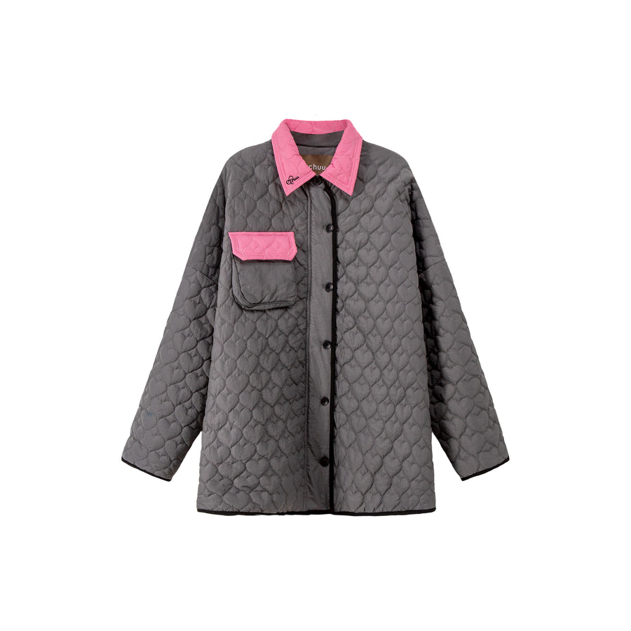 CHUU Blazing Cherry Heart Quilted Jacket