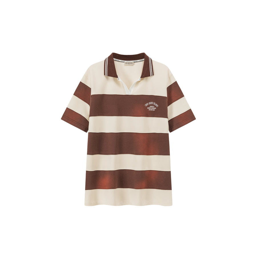 CHUU Open Collar Stripe Color T-Shirt