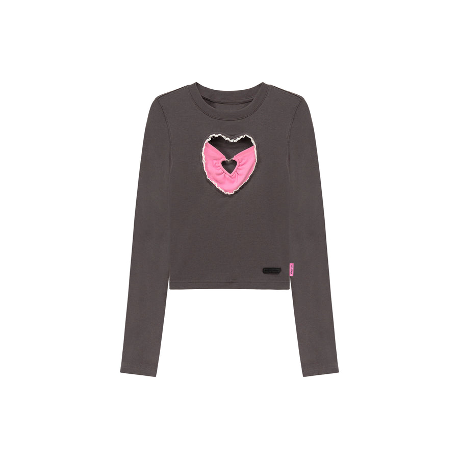 CHUU 2-Layers Heart Cutout Long-Sleeved Top