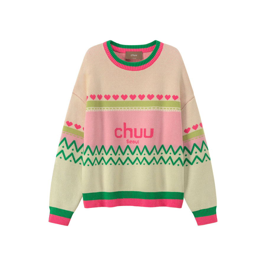 CHUU Feeling Festive Stripe Knit Sweater