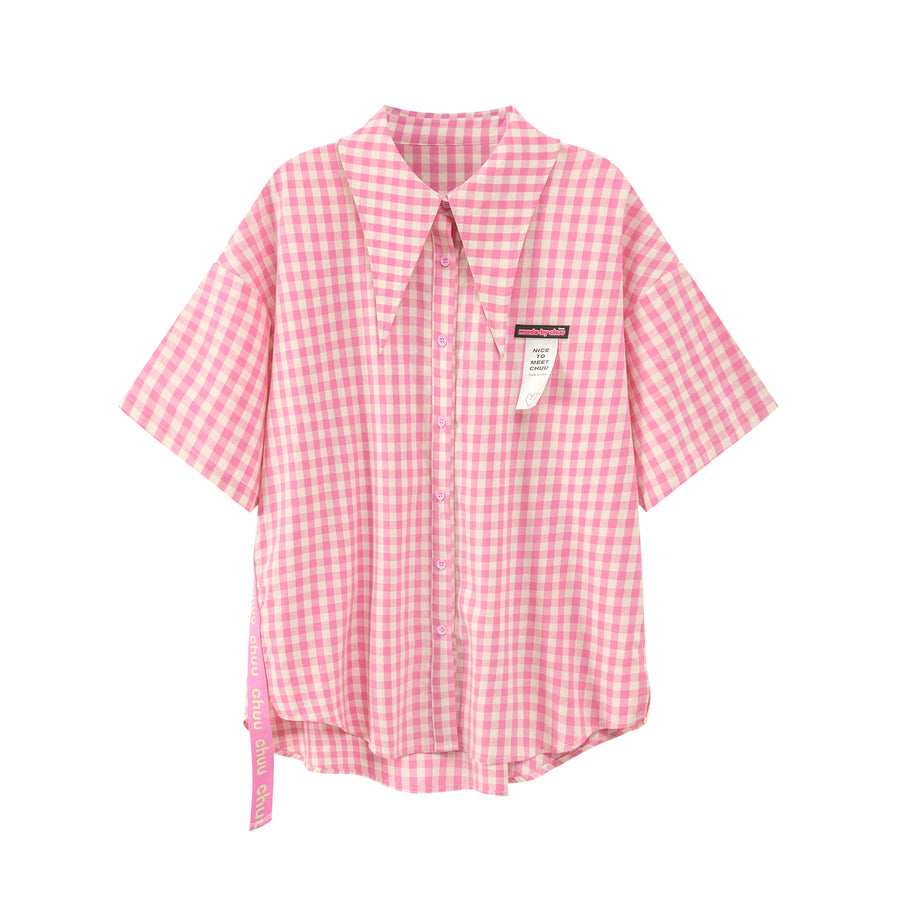 CHUU Gingham Check Maxi Collar Shirt