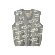 Bubble Letters V-Neck Knit Vest