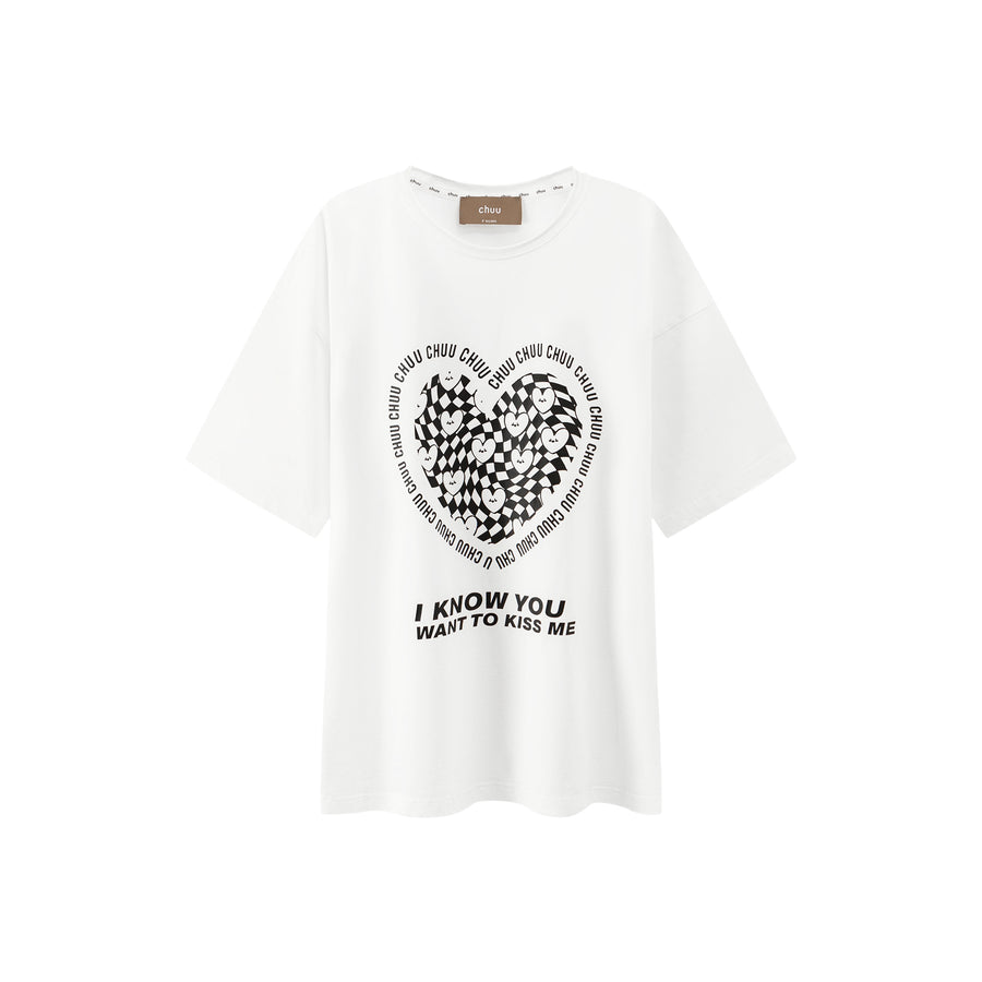 CHUU Kiss Me Check Heart Loosefit T-Shirt