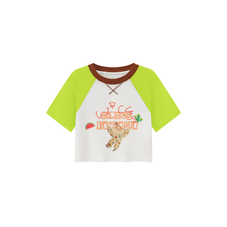 CHUU Chuu Circus Contrast Raglan Cropped T-Shirt