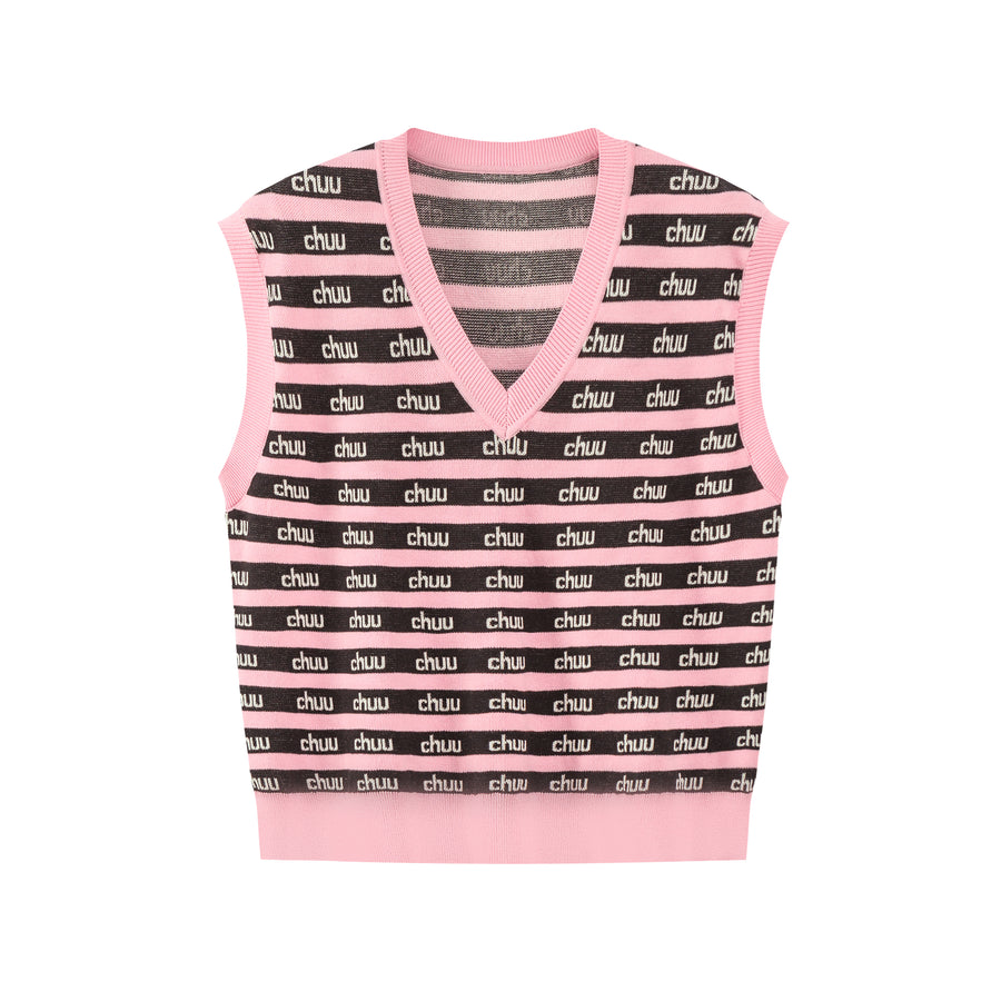 CHUU Stripes Chuu Logo Knit Vest