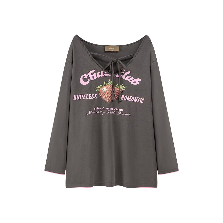 CHUU Chuu Club Strawberry V-Neck T-shirt