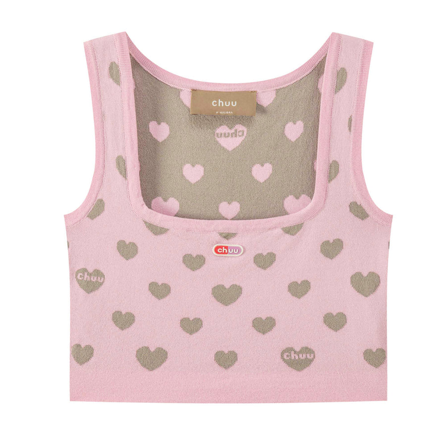 CHUU Heart Print Knit Sleeveless Top