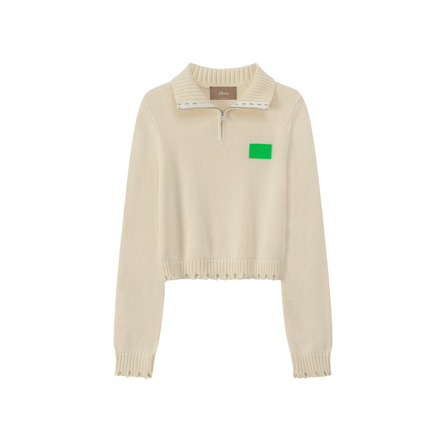 CHUU Candy Crop Half Zip-Up Knit Top