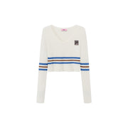 Unlock Stripes V-Neck Cropped Knit Sweater