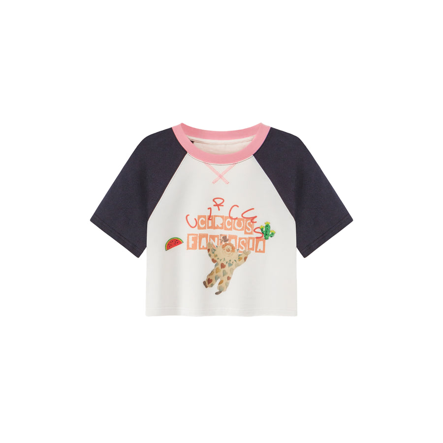 CHUU Chuu Circus Contrast Raglan Cropped T-Shirt