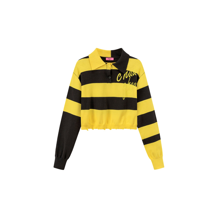CHUU Chuu Lettering Color Cropped Knit Sweater