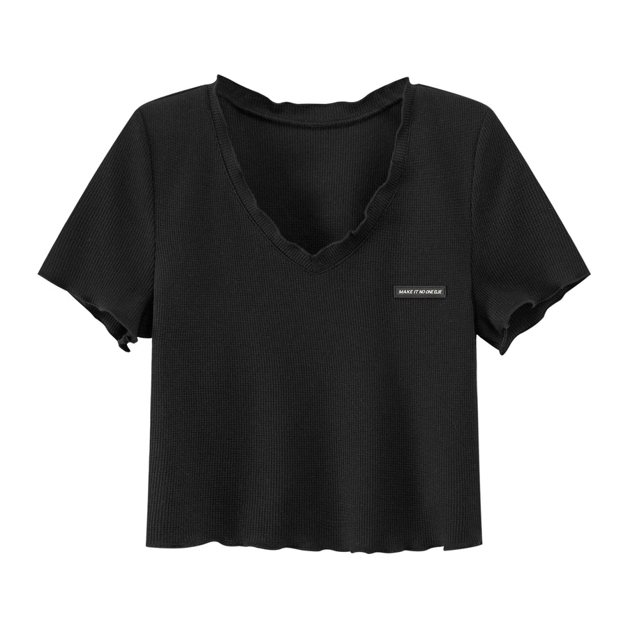 CHUU Frill Hem V-Neck Crop T-Shirt