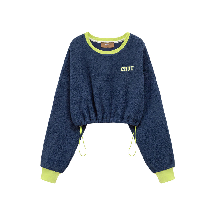 CHUU Fleece Color Matching Cropped Sweatshirt