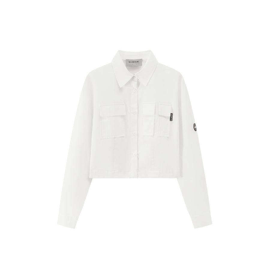 CHUU Simply In Charge Crop Button-Up Shirt