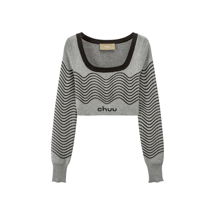 CHUU Chuu Wavy Pattern Crop Knit Sweater