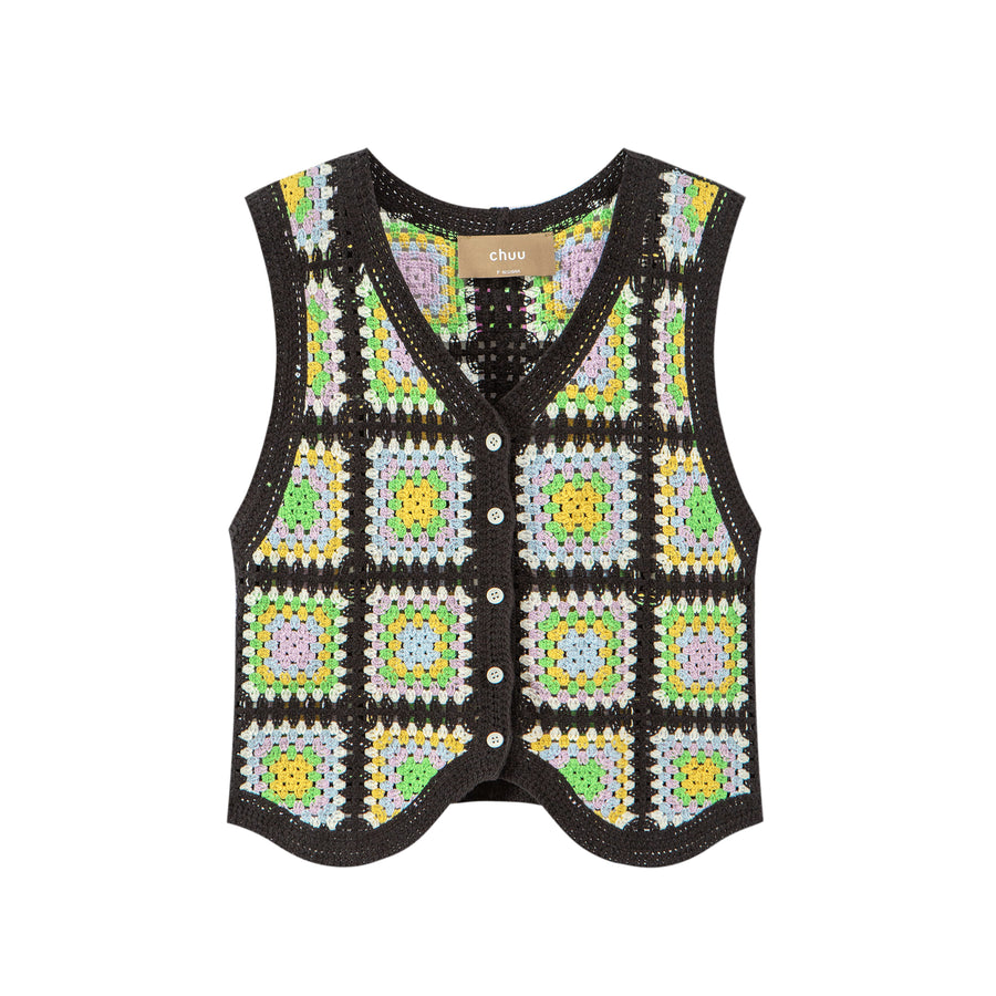 CHUU Square Pattern Crochet Vest