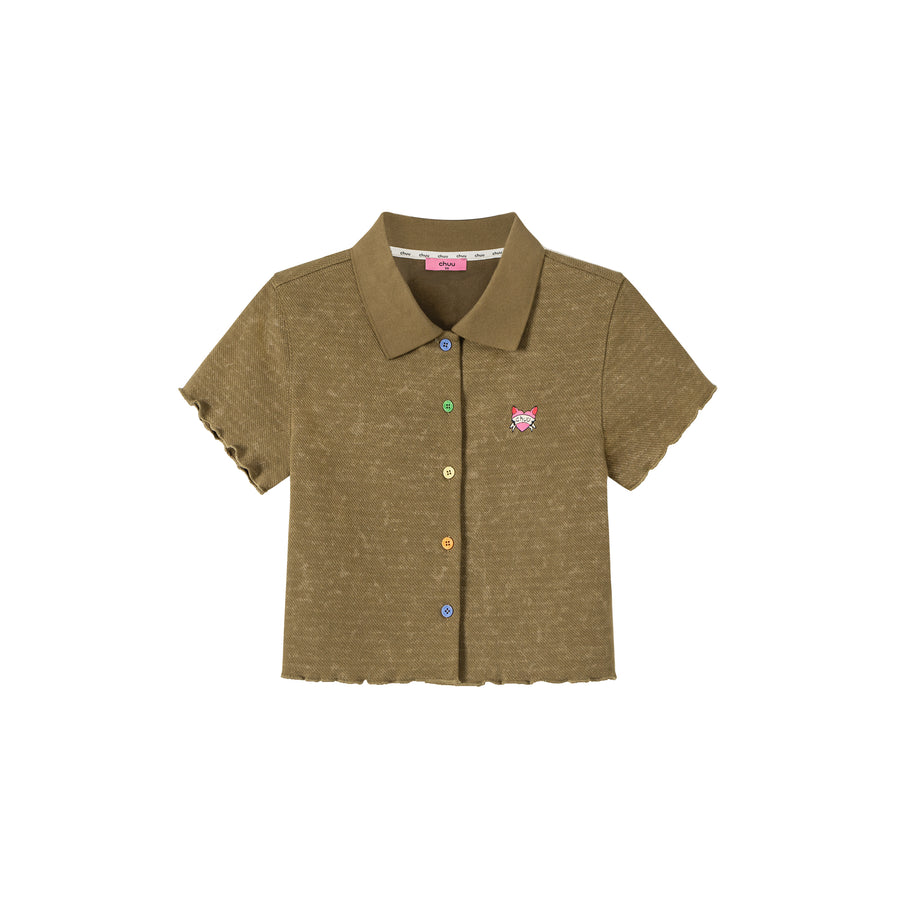 CHUU Rainbow Button Cropped Shirt