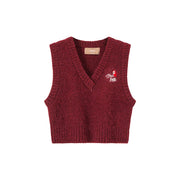 When I Am With You Embroidered V-Neck Sleeveless Knit Vest