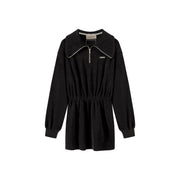 Big Collar Half Zip-Up Velvet Dress