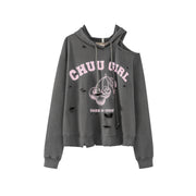 Chuu Girl Unbalanced Cutout Shoulder Hoodie