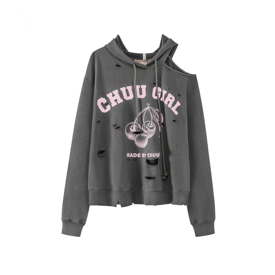 CHUU Chuu Girl Unbalanced Cutout Shoulder Hoodie