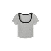 Basic U-Neck Color Matching Back Slit Slim T-Shirt