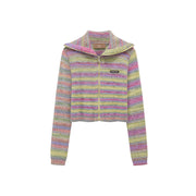 Rainbow Striped Zip-Up Knit Cardigan