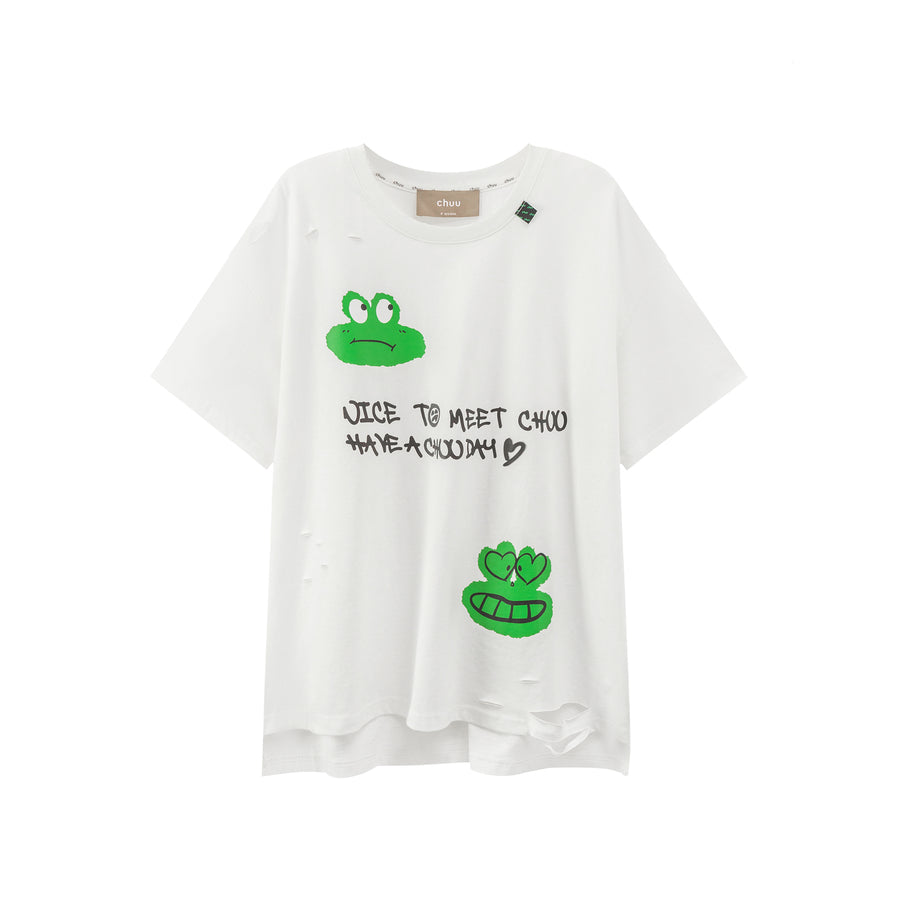 CHUU Frog With Moods Damage T-Shirt