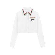 Embroidered Stripe Collar Crop Shirt