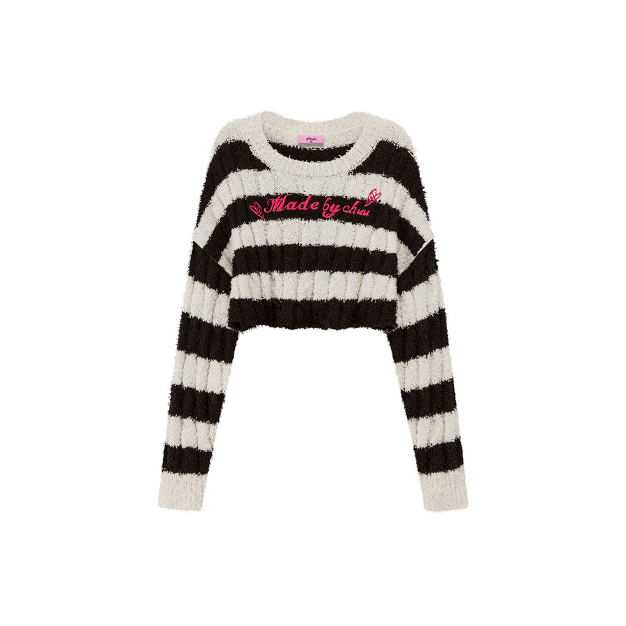 CHUU Pretty Bold Striped Cropped Knit Sweater