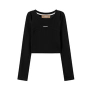 Slit Shoulder Long Sleeve Crop Top