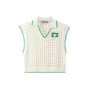 Ex-Varsity Girl Crochet Vest Sweater