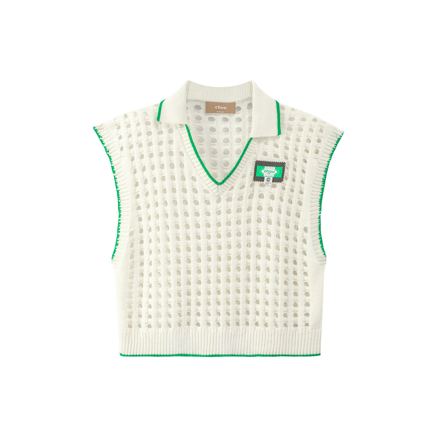 CHUU Ex-Varsity Girl Crochet Vest Sweater