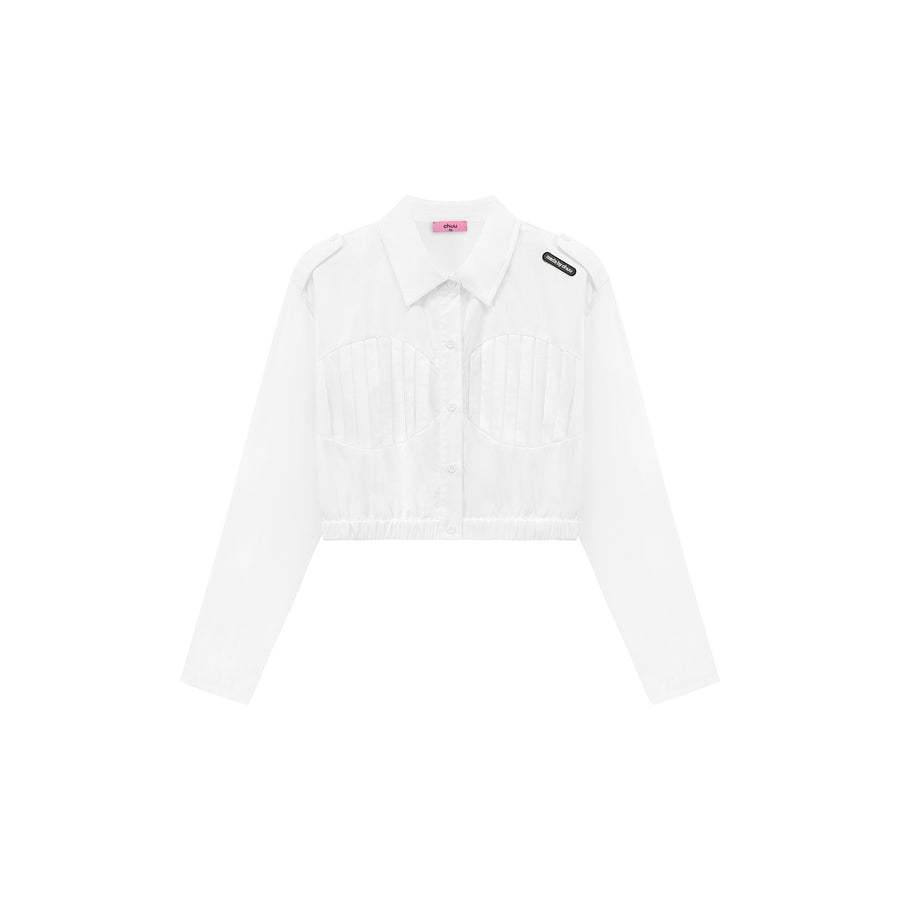 CHUU Shirred Cropped Shirt