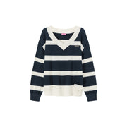 Color Matching V-Neck Striped Knit Sweater