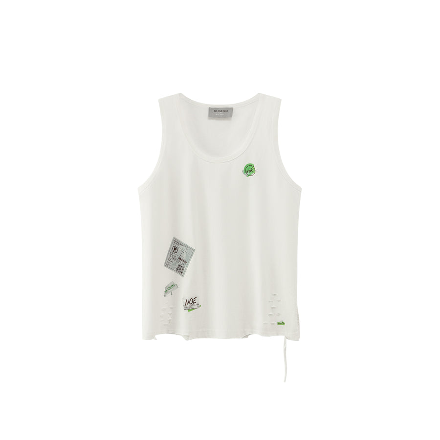 CHUU Fragile Tag Ripped Sleeveless Top