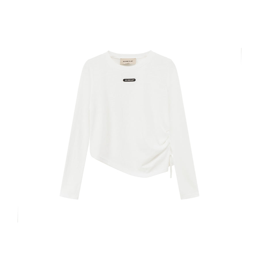 CHUU Unbalanced Shirring T-Shirt